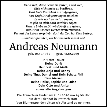 Traueranzeige von Andreas Neumann von Mitteldeutsche Zeitung Wittenberg