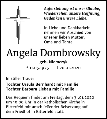 Traueranzeige von Angela Dombrowsky von Mitteldeutsche Zeitung Bitterfeld