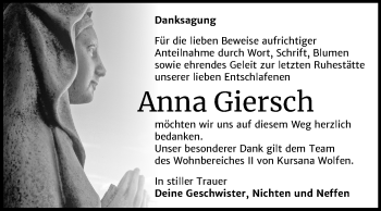 Traueranzeige von Anna Giersch von Wochenspiegel Bitterfeld