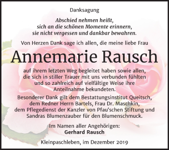 Traueranzeige von Annemarie Rausch von Mitteldeutsche Zeitung Köthen