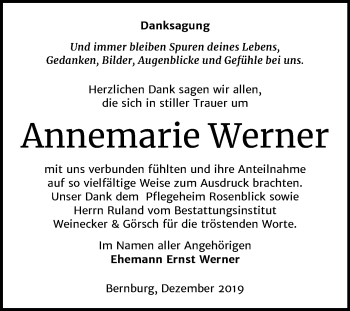 Traueranzeige von Annemarie Werner von Super Sonntag Bernburg