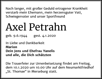Traueranzeige von Axel Petrahn von Mitteldeutsche Zeitung Merseburg/Querfurt