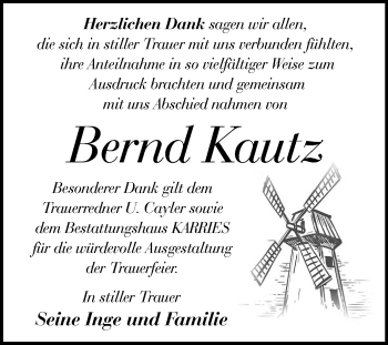 Traueranzeige von Bernd Kautz von Super Sonntag Quedlinburg