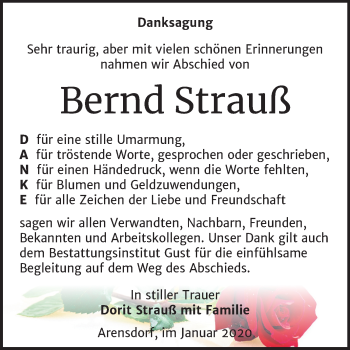 Traueranzeige von Bernd Strauß von Mitteldeutsche Zeitung Köthen
