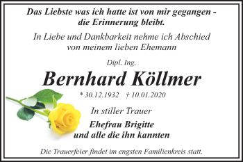 Traueranzeige von Bernhard Köllmer von Super Sonntag Dessau-Roßlau