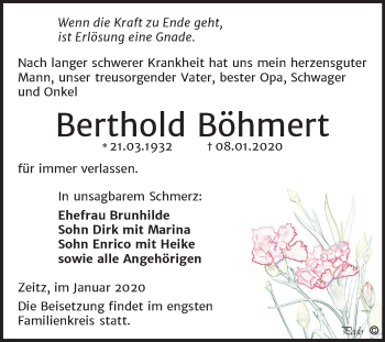 Traueranzeige von Berthold Böhmert von Super Sonntag Zeitz