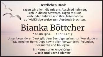 Traueranzeige von Bianka Böttcher von Super Sonntag Dessau-Roßlau