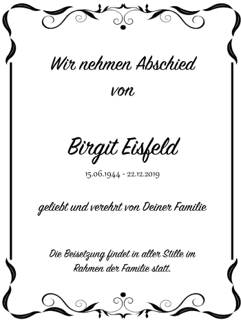 Traueranzeige von Birgit Eisfeld von Mitteldeutsche Zeitung Aschersleben