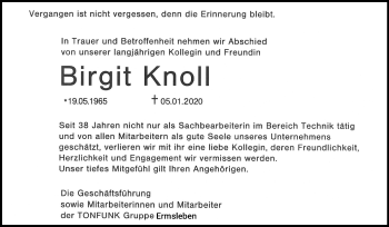 Traueranzeige von Birgit Knoll von Super Sonntag Aschersleben / Mansfelder Land / Quedlinburg