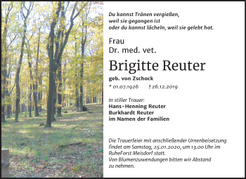 Traueranzeige von Brigitte Reuter von Mitteldeutsche Zeitung Quedlinburg