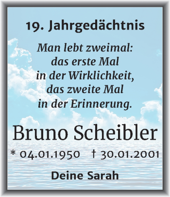 Traueranzeige von Bruno Scheibler von Mitteldeutsche Zeitung Köthen