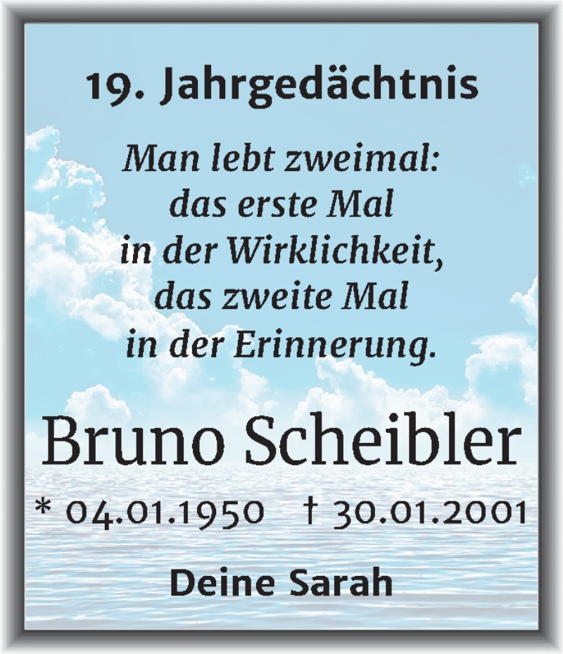  Traueranzeige für Bruno Scheibler vom 30.01.2020 aus Mitteldeutsche Zeitung Köthen