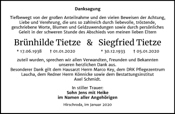 Traueranzeige von Brünhilde und Siegfried  von Wochenspiegel Naumburg/Nebra