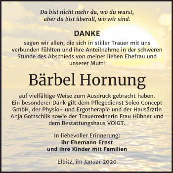 Traueranzeige von Bärbel Hornung von Mitteldeutsche Zeitung Mansfelder Land