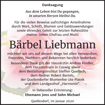 Traueranzeige von Bärbel Liebmann von Super Sonntag Köthen