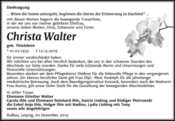 Traueranzeige von Christa Walter von Super Sonntag Dessau-Roßlau