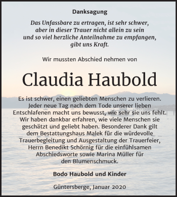 Traueranzeige von Claudia Haubold von Super Sonntag Quedlinburg