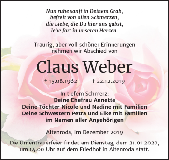 Traueranzeige von Claus Weber von Wochenspiegel Naumburg/Nebra