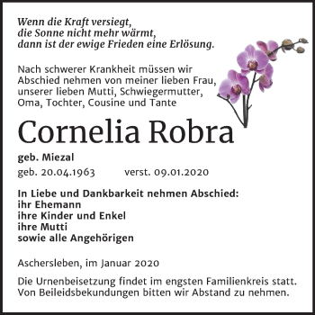 Traueranzeige von Cornelia Robra von Mitteldeutsche Zeitung Aschersleben