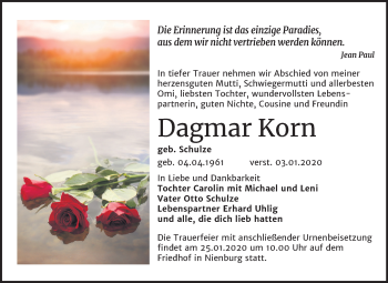 Traueranzeige von Dagmar Korn von Super Sonntag Bernburg