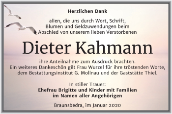 Traueranzeige von Dieter Kahmann von Mitteldeutsche Zeitung Merseburg/Querfurt