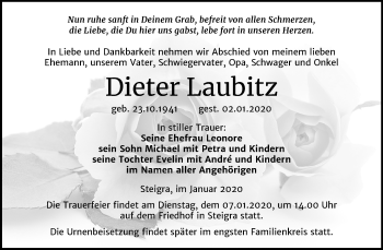 Traueranzeige von Dieter Laubitz von Mitteldeutsche Zeitung Merseburg/Querfurt
