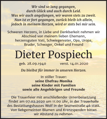 Traueranzeige von Dieter Pospiech von Wochenspiegel Weißenfels