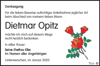 Traueranzeige von Dietmar Opitz von Mitteldeutsche Zeitung Weißenfels