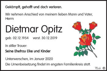 Traueranzeige von Dietmar Opitz von Wochenspiegel Weißenfels