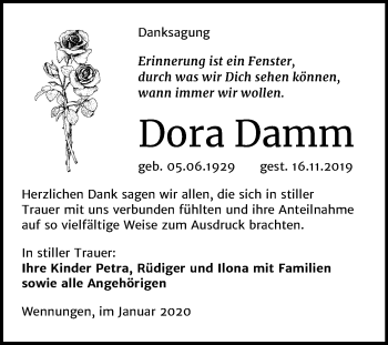 Traueranzeige von Dora Damm von Mitteldeutsche Zeitung Naumburg/Nebra