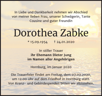 Traueranzeige von Dorothea Zabke von Mitteldeutsche Zeitung Mansfelder Land
