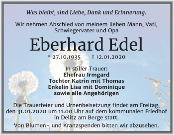 Traueranzeige von Eberhard Edel von Mitteldeutsche Zeitung Merseburg/Querfurt