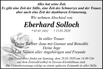 Traueranzeige von Eberhard Solloch von Super Sonntag Dessau-Roßlau