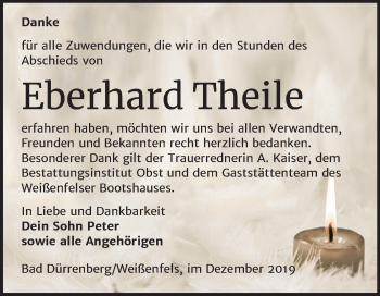 Traueranzeige von Eberhard Theile von Wochenspiegel Weißenfels