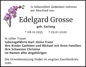 Traueranzeige von Edelgard Grosse von Wochenspiegel Naumburg/Nebra
