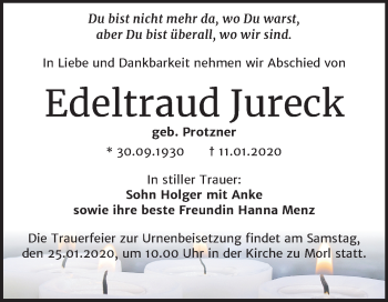 Traueranzeige von Edeltraud Jureck von Mitteldeutsche Zeitung Halle/Saalkreis