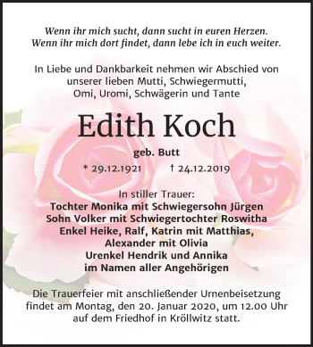 Traueranzeige von Edith Koch von Mitteldeutsche Zeitung Halle/Saalkreis