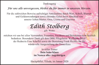 Traueranzeige von Edith Stolberg von Mitteldeutsche Zeitung Sangerhausen