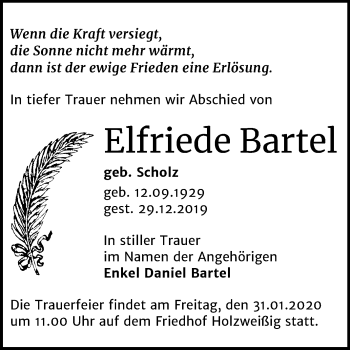 Traueranzeige von Elfriede Bartel von Wochenspiegel Bitterfeld