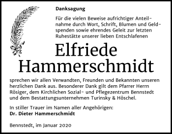 Traueranzeige von Elfriede Hammerschmidt von Mitteldeutsche Zeitung Halle/Saalkreis