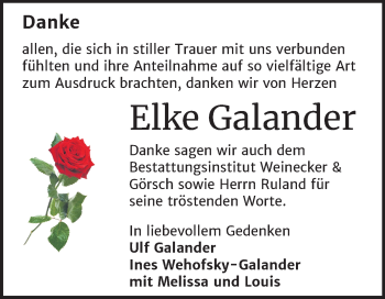 Traueranzeige von Elke Galander von Mitteldeutsche Zeitung Bernburg