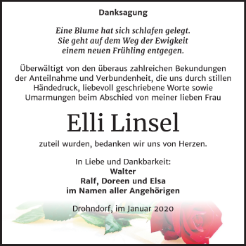 Traueranzeige von Elli Linsel von Mitteldeutsche Zeitung Aschersleben