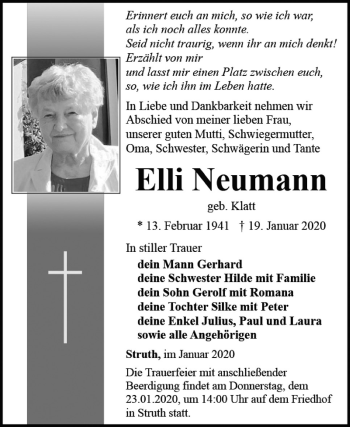 Traueranzeige von Elli Neumann von Mitteldeutsche Zeitung Köthen