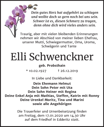 Traueranzeige von Elli Schwenckner von Mitteldeutsche Zeitung Köthen