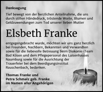 Traueranzeige von Elsbeth Franke von Super Sonntag Naumburg/Nebra
