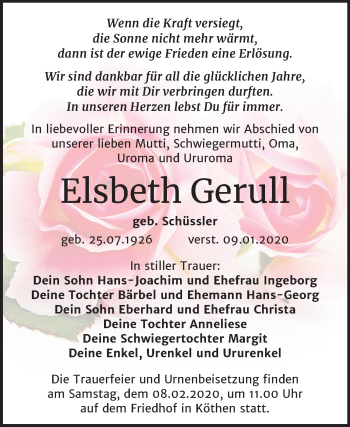 Traueranzeige von Elsbeth Gerull von Super Sonntag Köthen