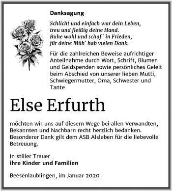 Traueranzeige von Else Erfurth von Super Sonntag Bernburg