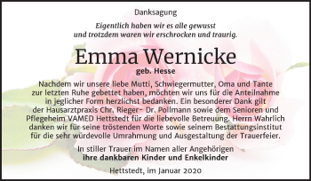 Traueranzeige von Emma Wernicke von Super Sonntag Mansfelder Land