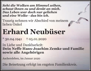 Traueranzeige von Erhard Neuböser von Mitteldeutsche Zeitung Aschersleben