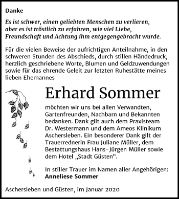 Traueranzeige von Erhard Sommer von Super Sonntag Aschersleben